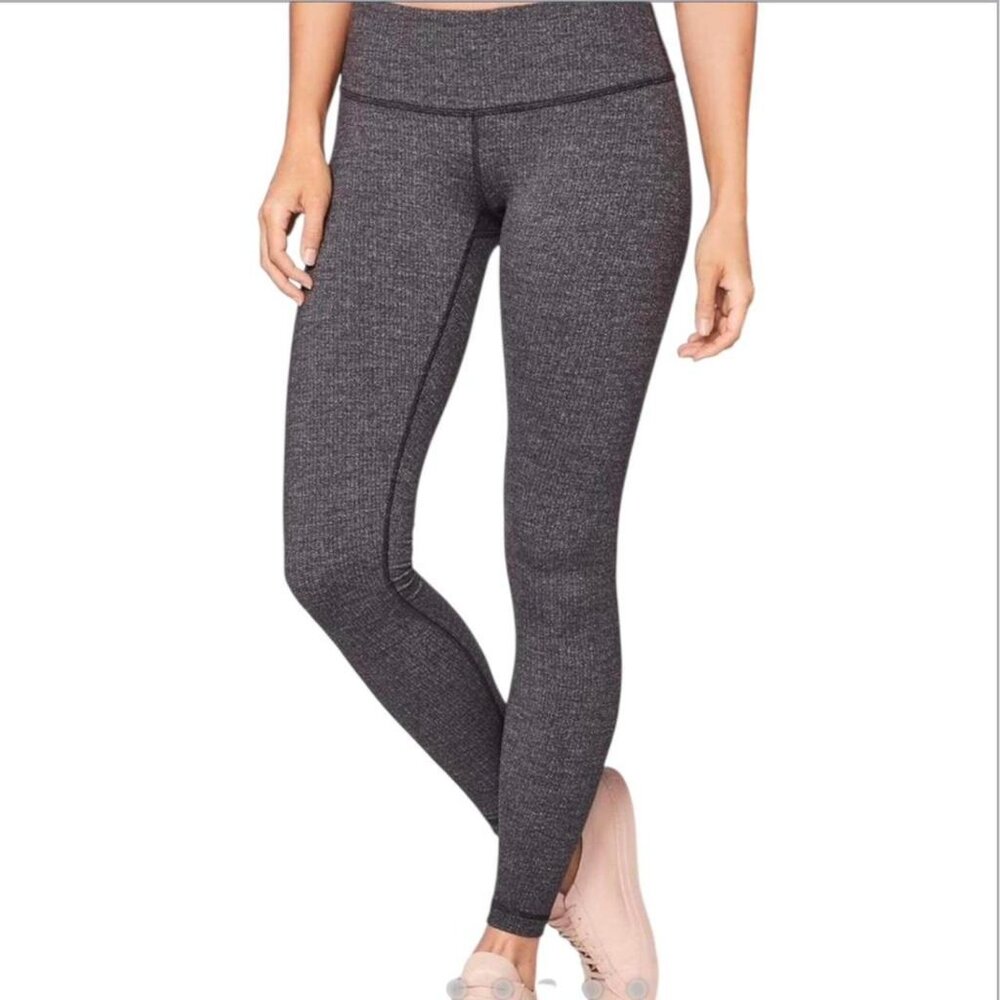 Lululemon Wunder Under Leggings Women 4 Black Herringbone Excellent Low Rise
